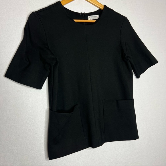 Everlane Ponte Knit Short Sleeve Black Front Pockets Heavyweight Blouse Size XS - Picture 2 of 8